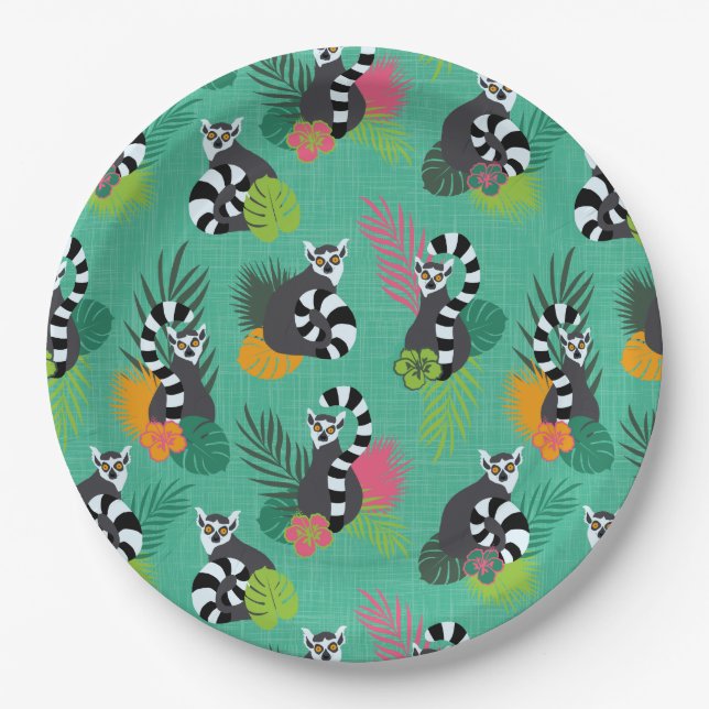 Plato De Papel Lemurs tropicales - Aquamarina (Anverso)