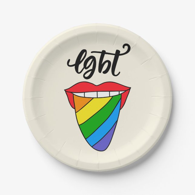 Plato De Papel Lengua arcoiris LGBT (Anverso)