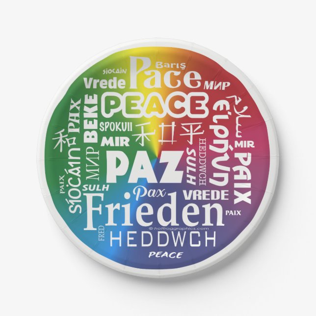 Plato De Papel Lenguas de paz de placas de papel de 7 pulgadas (Anverso)