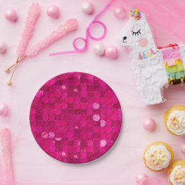 Plato De Papel Lentejuela Rosa Brillante
