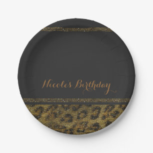 Plato De Papel Lentejuelas de brillo de leopardo Glam Chic Party