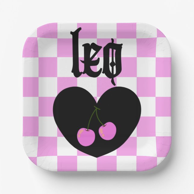 Plato De Papel Leo Gothic Aesthetic Checkered Cherry Art (Anverso)