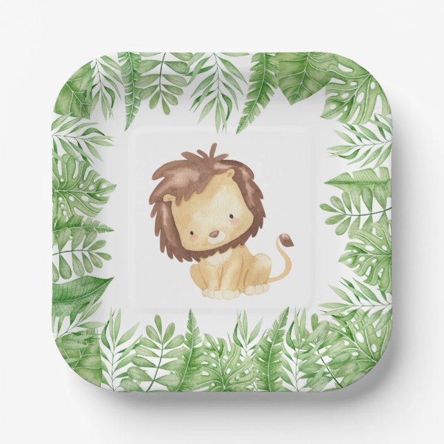 Plato De Papel Leo Safari Baby Shower Paper Plates (Anverso)