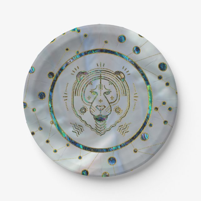 Plato De Papel Leo Zodiac Gold Abalone en Constellation (Anverso)