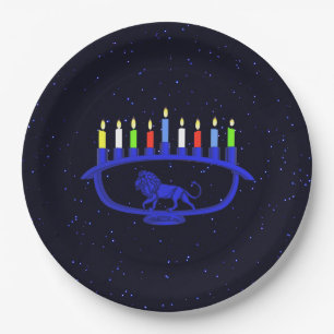 Plato De Papel León azul Menorah