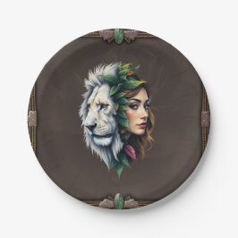 Plato De Papel León blanco y mujer