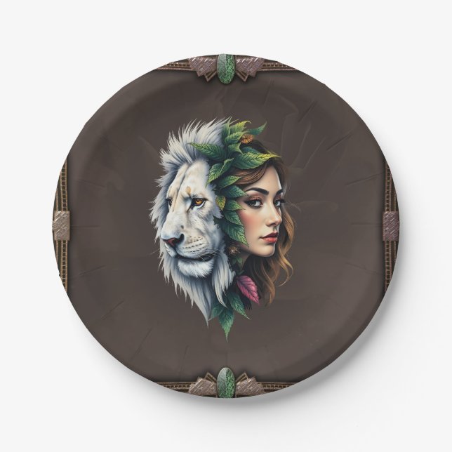 Plato De Papel León blanco y mujer (Anverso)