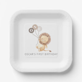 Plato De Papel León con 3 globos marrones