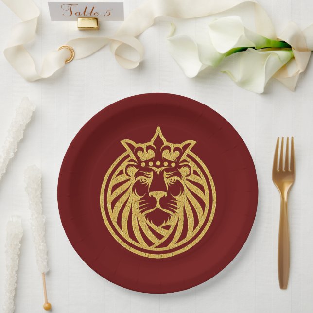 Plato De Papel León con corona - Estilo de oro 4 (Boda)