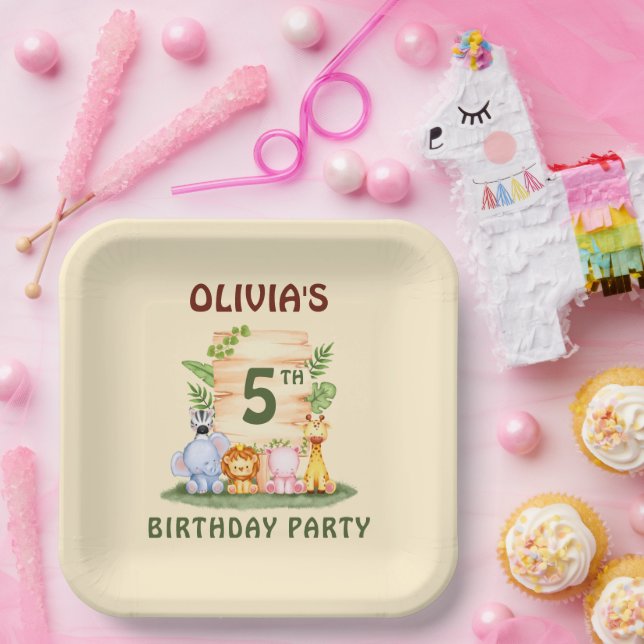 Plato De Papel León de la jirafa salvana hippo elefante de cebra (Fiesta)