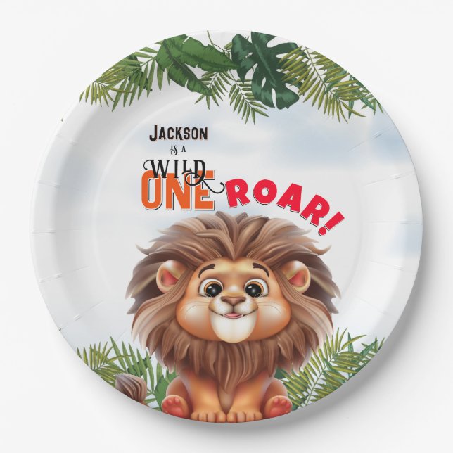 Plato De Papel Leon Safari Wild One Kids Cumpleaños (Anverso)