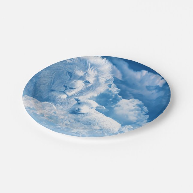Plato De Papel León y cordero en las nubes (Angular)