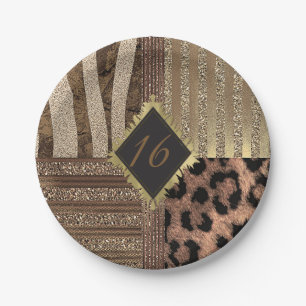 Plato De Papel Leona Safari Selva Glam Moderno Brillo Dorado