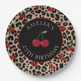 Plato De Papel Leopard Cheetah Cherry Birthday Party Paper Plates