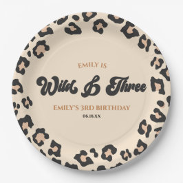 Plato De Papel Leopard Cheetah Wild & Three Birthday Fiesta