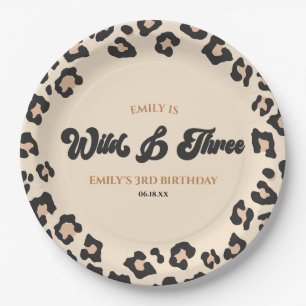 Plato De Papel Leopard Cheetah Wild & Three Birthday Fiesta
