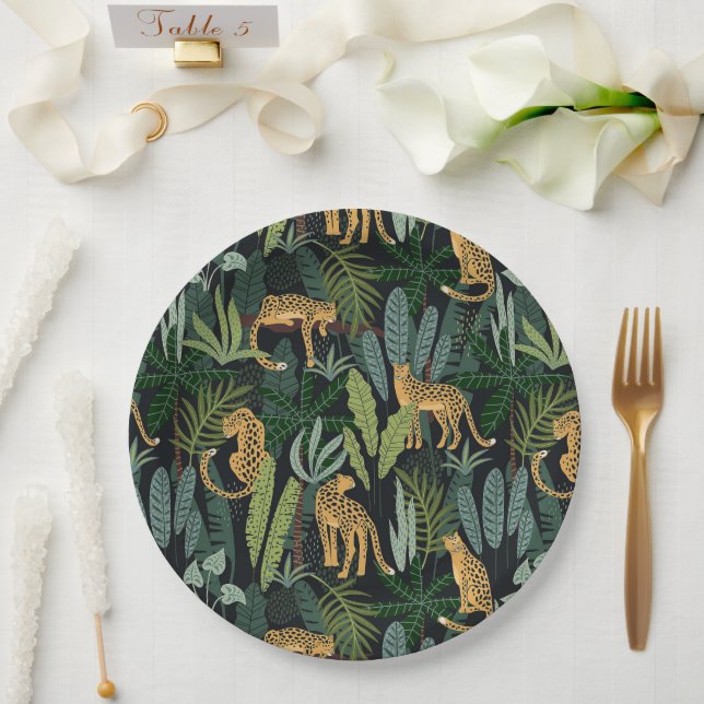 Plato De Papel Leopard Jungle Forest Illustration Seamless Custom (Boda)