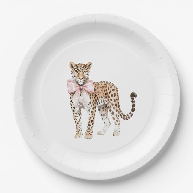 Plato De Papel Leopard Pink Bow Birthday (Anverso)