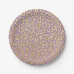 Plato De Papel Leopard Print Elegant Purple & Gold