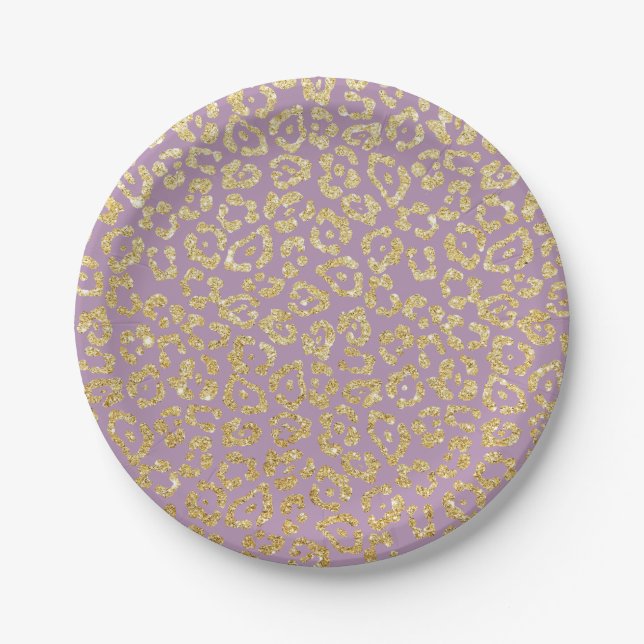 Plato De Papel Leopard Print Elegant Purple & Gold (Anverso)
