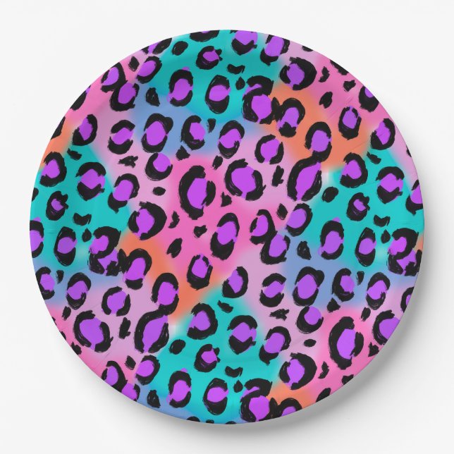 Plato De Papel Leopard Print Fiesta brillante y colorido (Anverso)