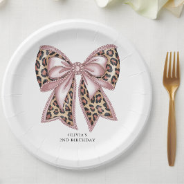 Plato De Papel Leopard Print Two Wild Bow 2Cumpleaños