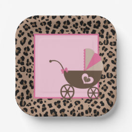 Plato De Papel Leopard y Baby Shower rosa