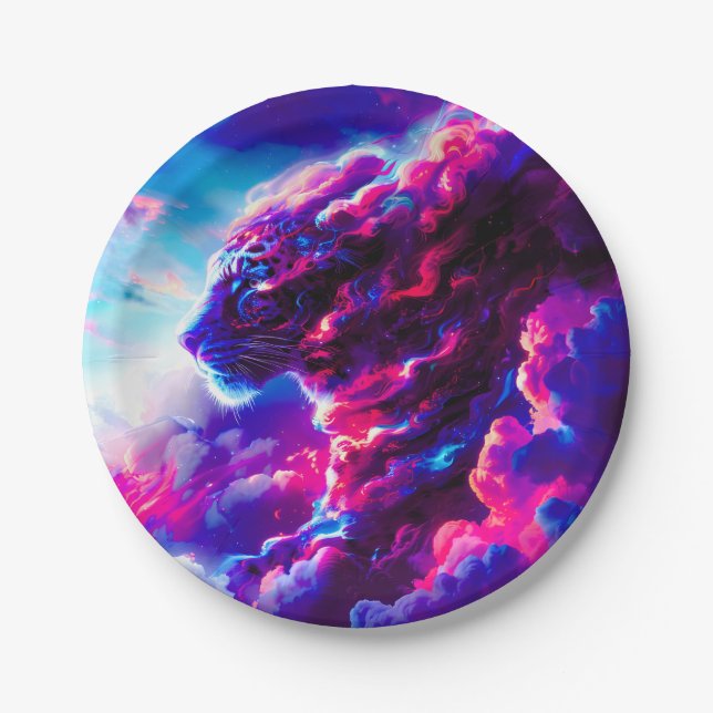 Plato De Papel Leopardo Cósmico Neon Futurista (Anverso)