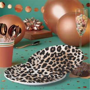 Plato De Papel Leopardo de Crema Marrón
