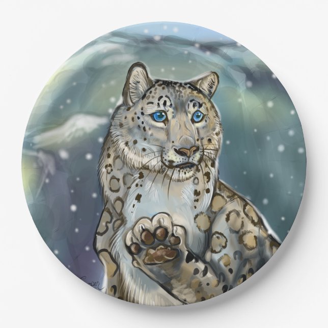 Plato De Papel Leopardo de la nieve (Anverso)