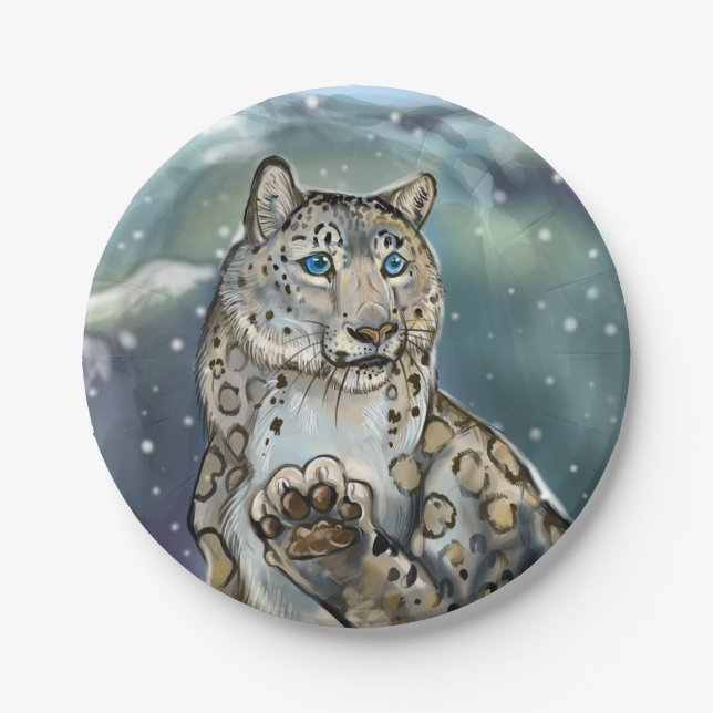 Plato De Papel Leopardo de las Nieves (Anverso)