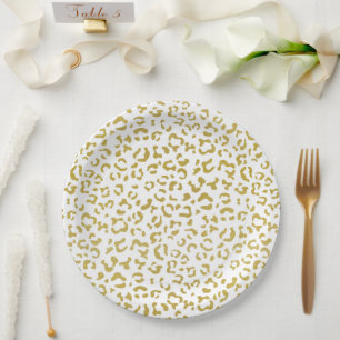 Plato De Papel Leopardo de oro, Purpurina de oro, impresión de le