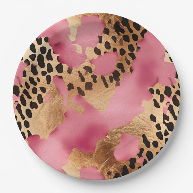 Plato De Papel Leopardo de oro rosa (Anverso)