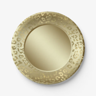 Plato De Papel Leopardo Dorado
