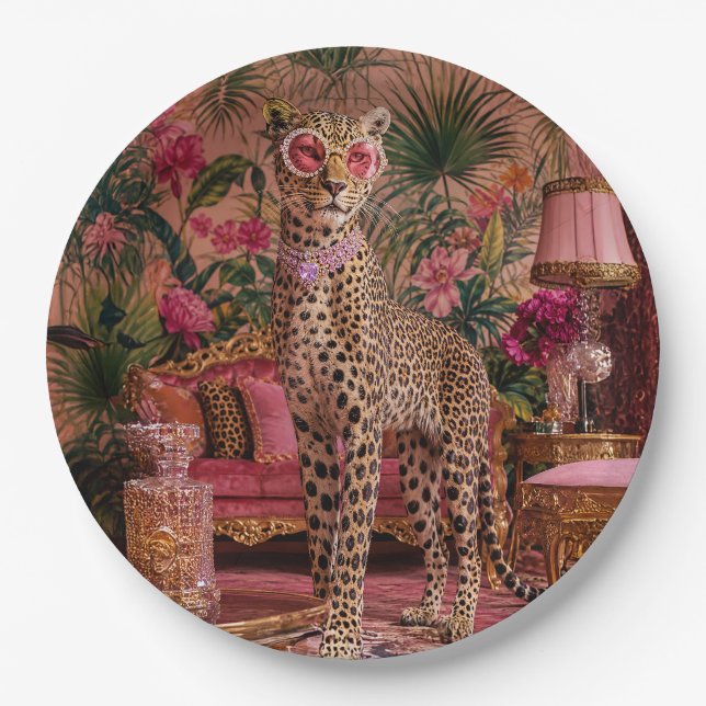 Plato De Papel Leopardo entre los helechos (Anverso)