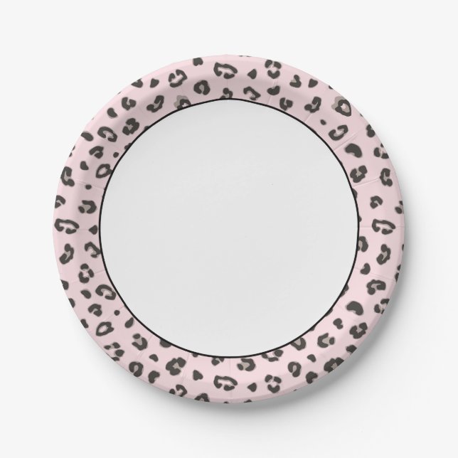 Plato De Papel Leopardo imprime gris y negro sobre rosa (Anverso)