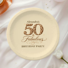 Plato De Papel Leopardo Neutral 50 y Cumpleaños Fabuloso