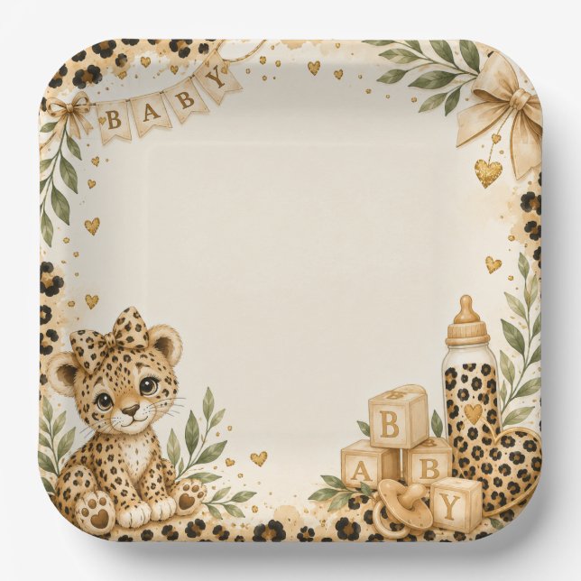 Plato De Papel Leopardo para Baby Shower (Anverso)