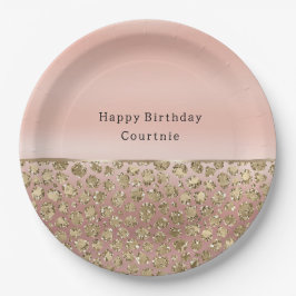 Plato De Papel Leopardo Purpurina de oro Rosa