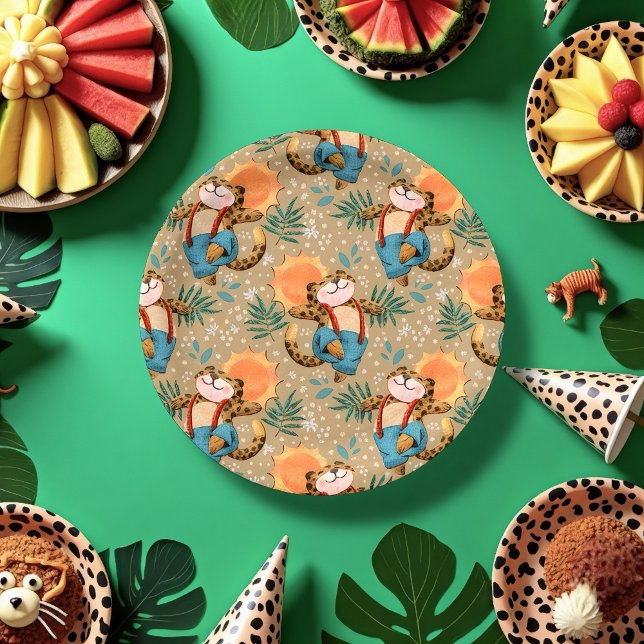 Plato De Papel Leopardo Salto (Leaping leopard party plate)