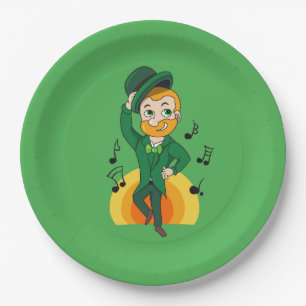 Plato De Papel Leprechaun bailando, personalizado de San Patricio