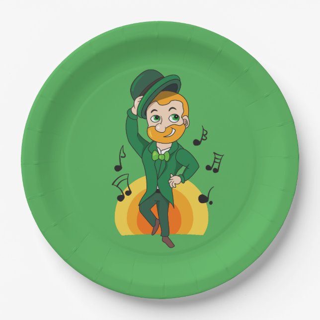Plato De Papel Leprechaun bailando, personalizado de San Patricio (Anverso)