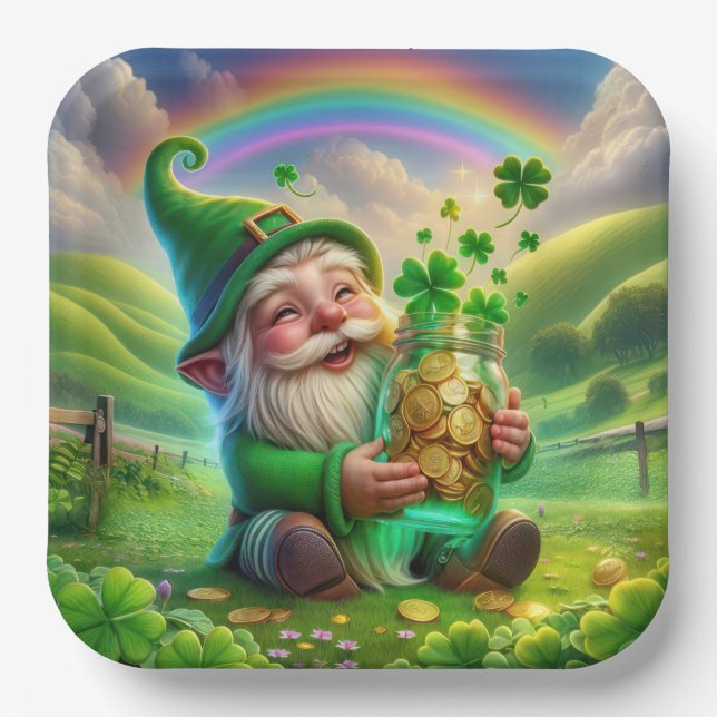 Plato De Papel Leprechaun irlandés con monedas de oro (Anverso)