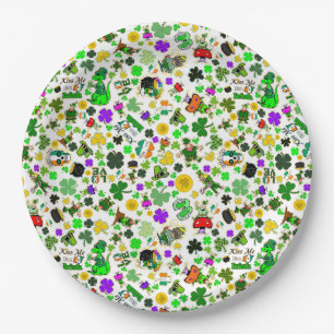 Plato De Papel Leprechauns Shamrock Gold Mushrooms Kisme Irish