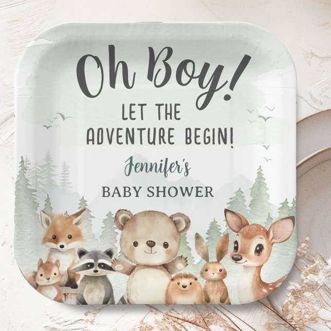 Plato De Papel Let The Adventure Begin Baby Shower Boy Woodland (Subido por el creador)