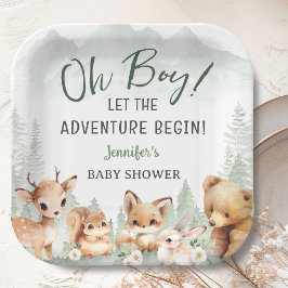 Plato De Papel Let The Adventure Begin Boy Woodland Baby Shower