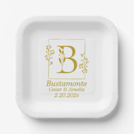 Plato De Papel Letra B Botánica Dorada Moderna 