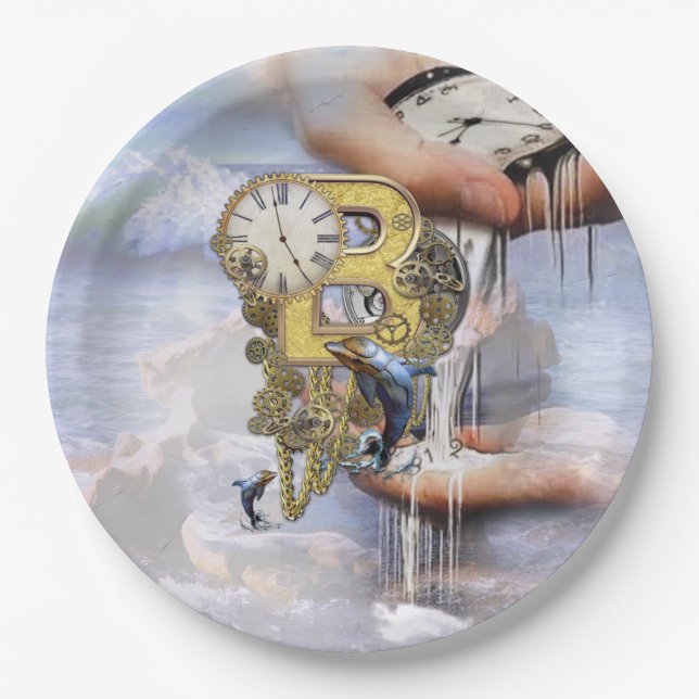 Plato De Papel Letra de cumpleaños Steampunk B (Anverso)