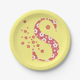 Plato De Papel Letra de patrón de flor S(roja)