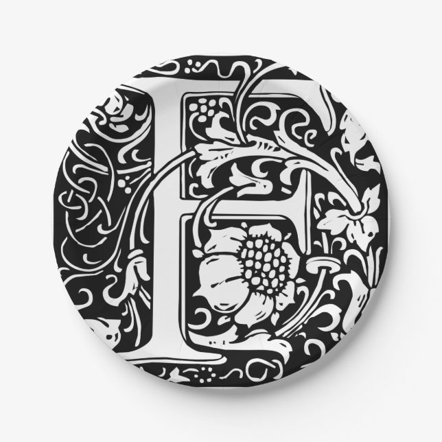 Plato De Papel Letra F Monograma medieval Art Nouveau (Anverso)